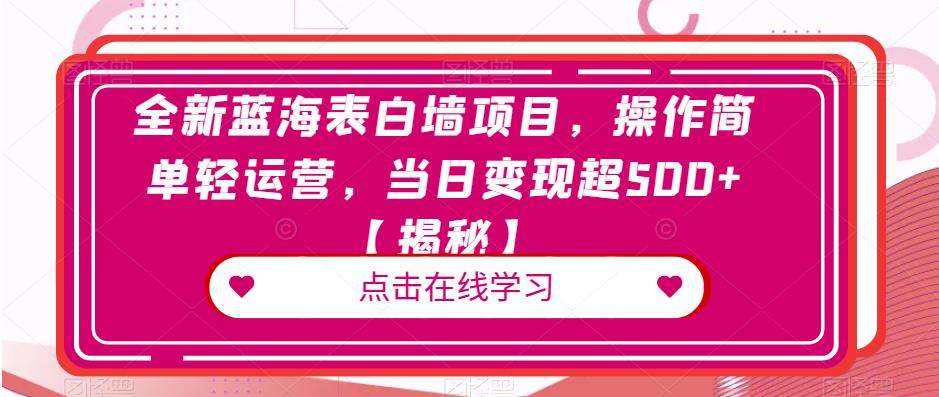 5180-20230727-全新蓝海表白墙项目，操作简单轻运营，当日变现超500+【揭秘】