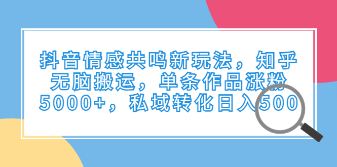 （6758期）抖音情感共鸣玩法，简单易上手，单挑作品涨粉5000⭐（6758期）抖音情感共鸣新玩法，知乎无脑搬运，单条作品涨粉5000+，私域转化日入500