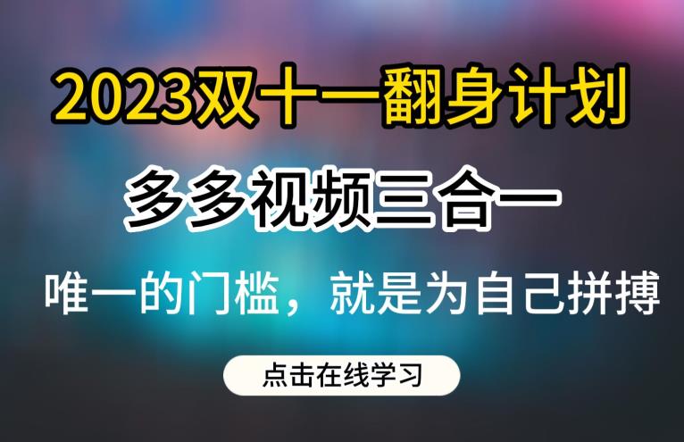 5558-20230807-2023双十一翻身计划，多多视频带货三合一玩法教程【揭秘】】