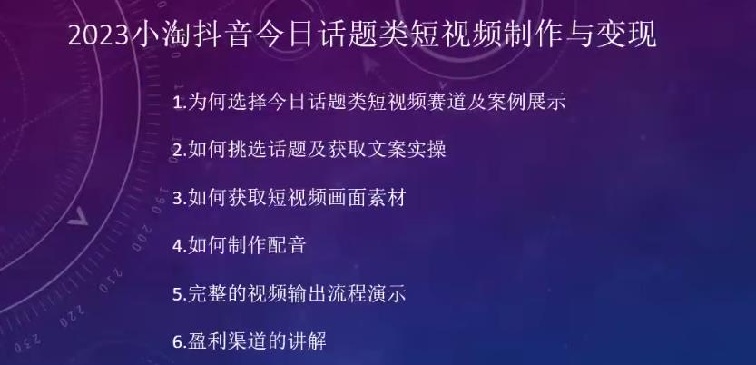 6338-20230904-2023小淘抖音今日话题类短视频制作与变现，人人都能操作的短视频项目