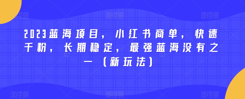 7019-20230925-2023蓝海项目，小红书商单，快速千粉，长期稳定，最强蓝海没有之一（新玩法）