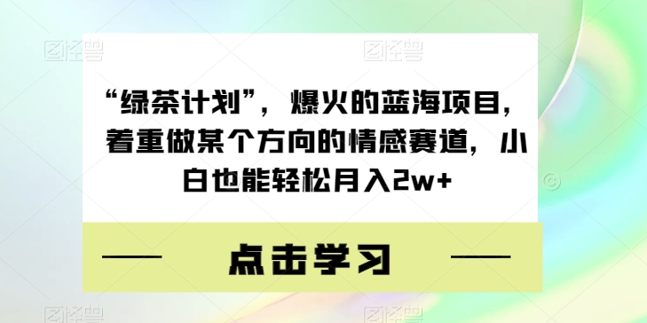 7523-20231015-“绿茶计划”，爆火的蓝海项目，着重做某个方向的情感赛道，小白也能轻松月入2w+【揭秘】