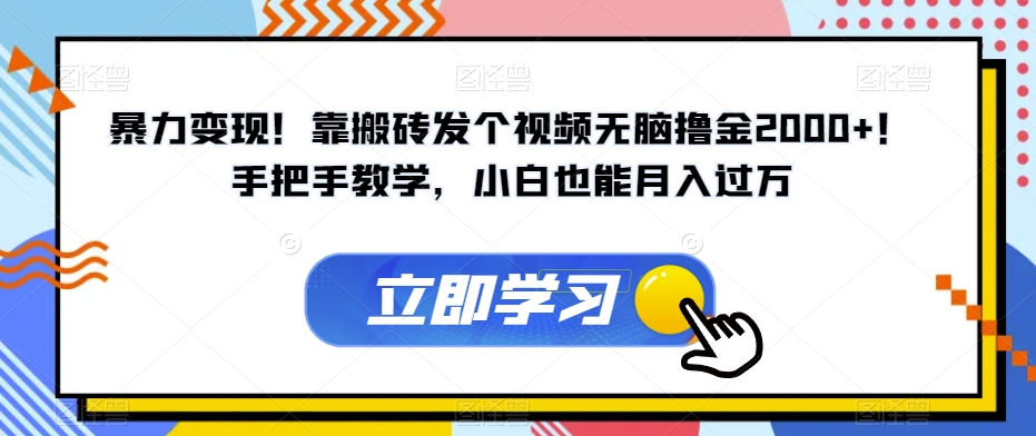 7590-20231017-暴力变现！靠搬砖发个视频无脑撸金2000+！手把手教学，小白也能月入过万【揭秘】