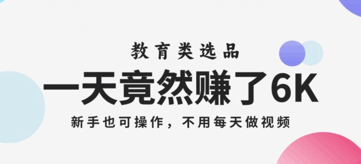 8117-20231109-一天竟然赚了6000多，教育类选品，新手也可操作，更不用每天做短视频【揭秘】