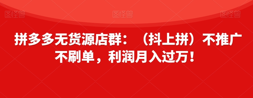 8169-20231113-拼多多无货源店群：（抖上拼）不推广不刷单，利润月入过万！【揭秘】