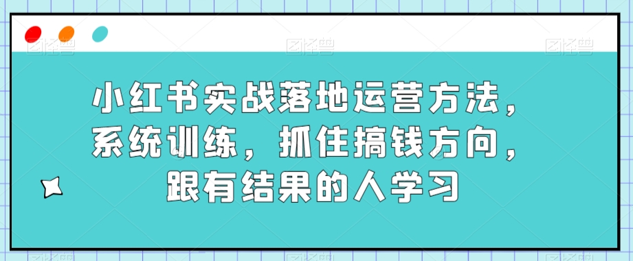 8250-20231120-小红书实战落地运营方法，系统训练，抓住搞钱方向，跟有结果的人学习