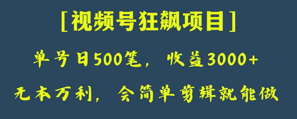 8279-20231121-日收款500笔，纯利润3000+，视频号狂飙项目，会简单剪辑就能做【揭秘】