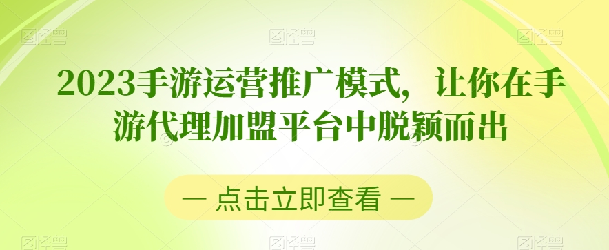 8826-20231202-2023手游运营推广模式，让你在手游代理加盟平台中脱颖而出