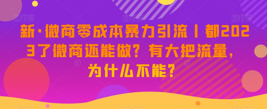 8877-20231205-新·微商零成本暴力引流丨都2023了微商还能做？有大把流量，为什么不能？