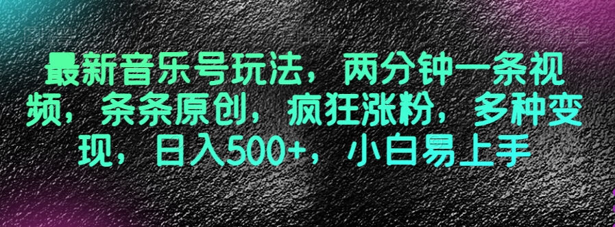 8879-20231205-最新音乐号玩法，两分钟一条视频，条条原创，疯狂涨粉，多种变现，日入500+，小白易上手【揭秘】