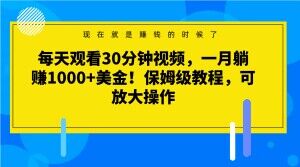 8899-20231206-每天观看30分钟视频，一月躺赚1000+美金！保姆级教程，可放大操作【揭秘】