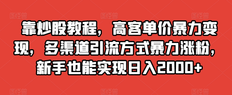 8910-20231206-靠炒股教程，高客单价暴力变现，多渠道引流方式暴力涨粉，新手也能实现日入2000+【揭秘】