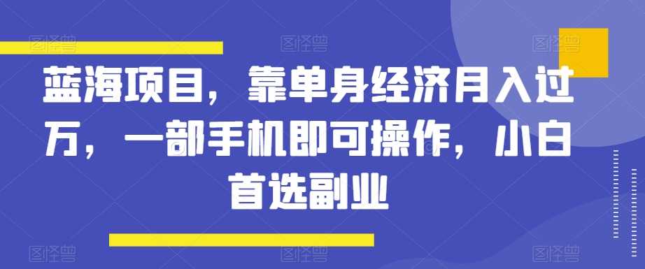 9670-20231227-蓝海项目，靠单身经济月入过万，一部手机即可操作，小白首选副业【揭秘】