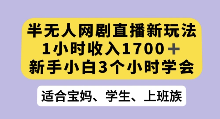 9675-20231228-半无人网剧直播新玩法，1小时收入1700+，新手小白3小时学会【揭秘】