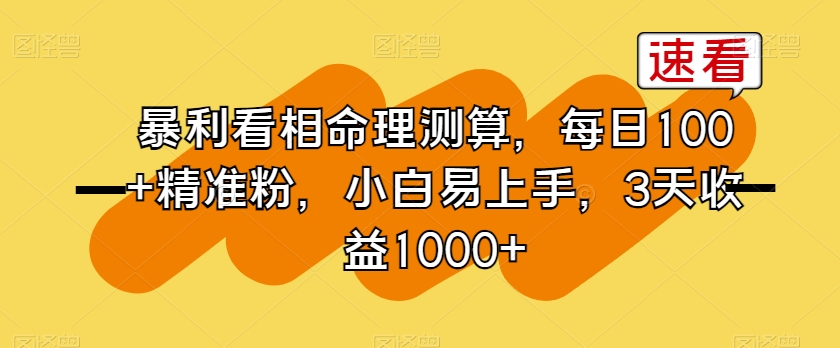 075-20240105-暴利看相命理测算，每日100+精准粉，小白易上手，3天收益1000+【揭秘】