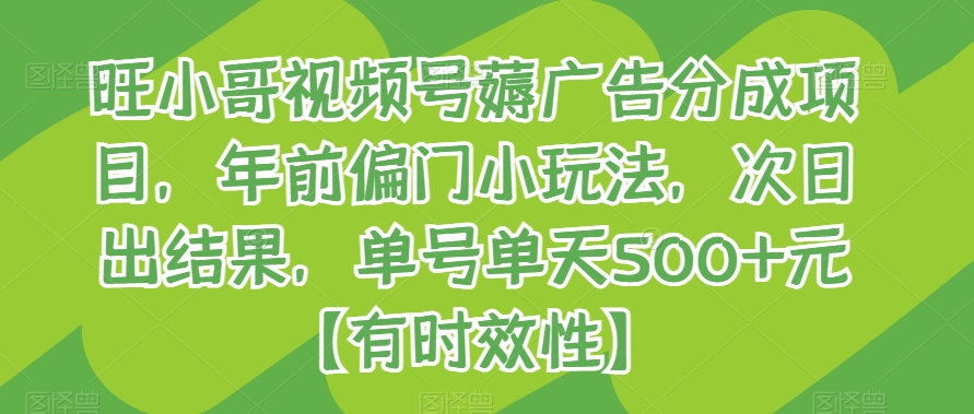 118-20240108-旺小哥视频号薅广告分成项目，年前偏门小玩法，次日出结果，单号单天500+元【有时效性】