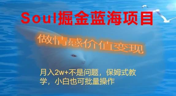 （8531期）Soul掘金蓝海项目细分赛道，做情感价值变现，月入2w+不是问题，保姆式教学，小白也可批量操作