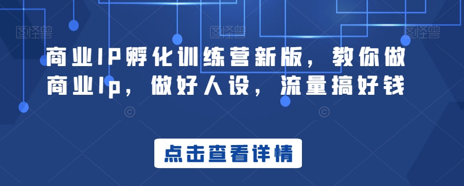 135-20240109-商业IP孵化训练营新版，教你做商业Ip，做好人设，流量搞好钱