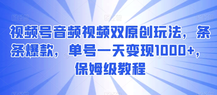 196-20240112-视频号音频视频双原创玩法，条条爆款，单号一天变现1000+，保姆级教程【揭秘】