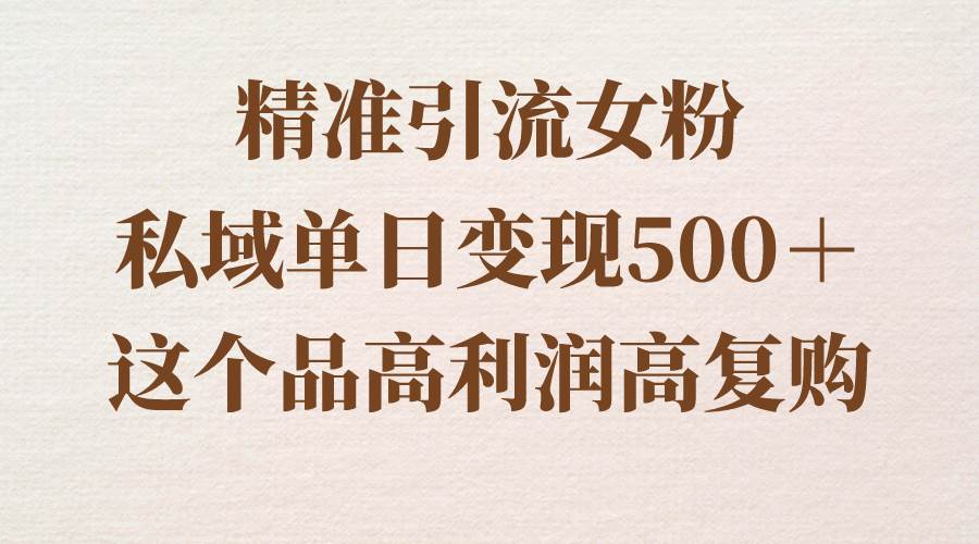 （8742期）49.精准引流女粉，私域单日变现500＋，高利润高复购，保姆级实操教程分享