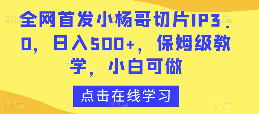 462-20240129-全网首发小杨哥切片IP3.0，日入500+，保姆级教学，小白可做【揭秘】