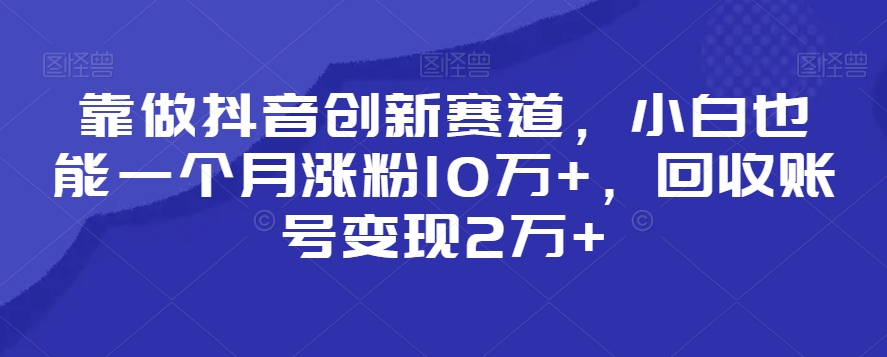 498-20240131-靠做抖音创新赛道，小白也能一个月涨粉10万+，回收账号变现2万+【揭秘】