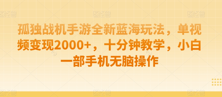 036-20240202-孤独战机手游全新蓝海玩法，单视频变现2000+，十分钟教学，小白一部手机无脑操作【揭秘】