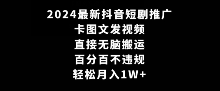 252-20240222-2024最新抖音短剧推广，卡图文发视频，直接无脑搬，百分百不违规，轻松月入1W+【揭秘】