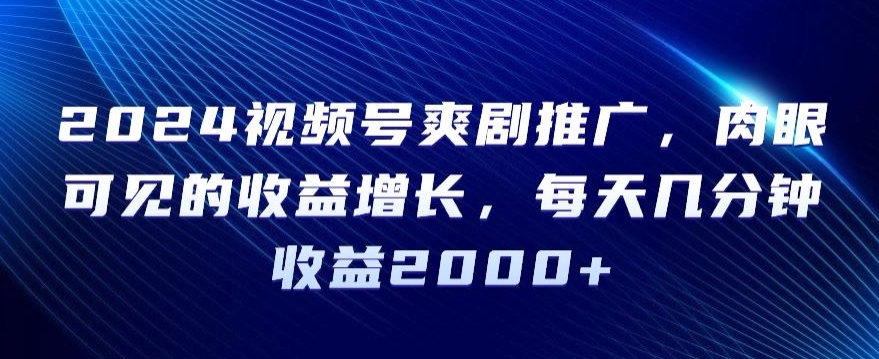 253-20240222-2024视频号爽剧推广，肉眼可见的收益增长，每天几分钟收益2000+【揭秘】