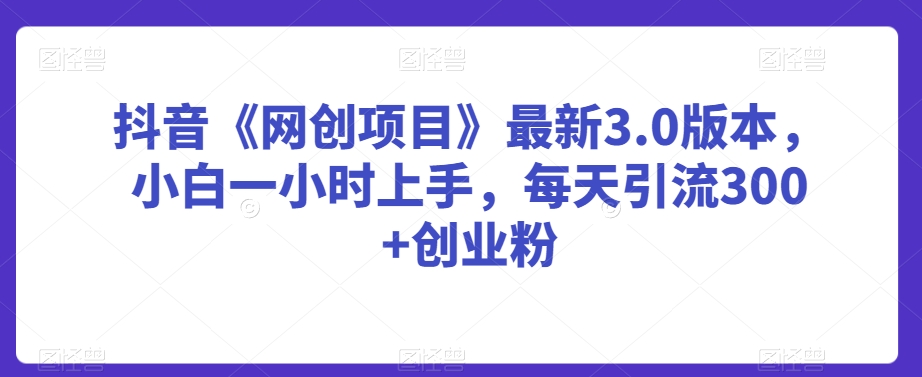 340-20240227-抖音《网创项目》最新3.0版本，小白一小时上手，每天引流300+创业粉【揭秘】