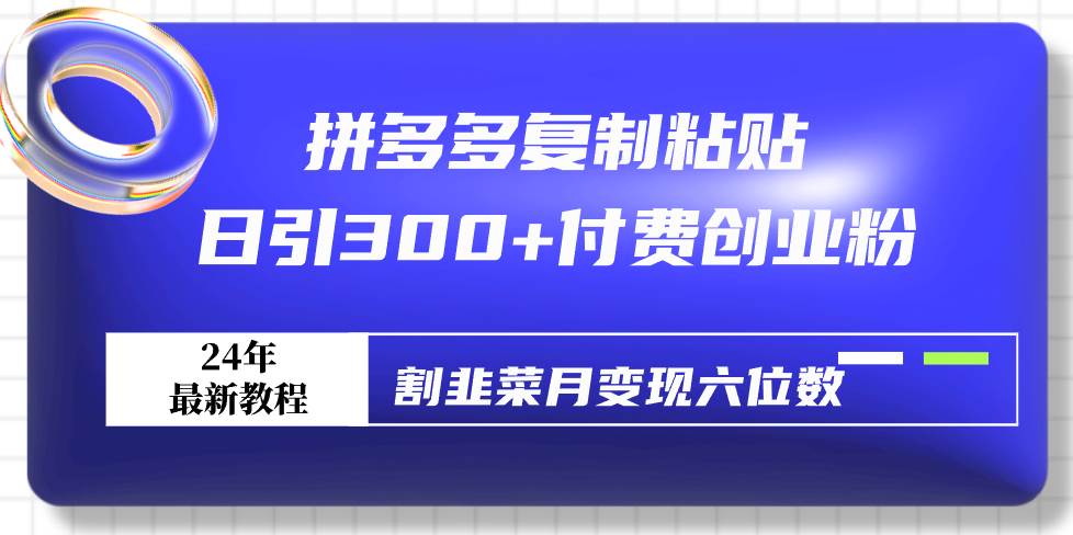 拼多多引流付费粉⭐拼多多复制粘贴日引300 付费创业粉，割韭菜月变现六位数最新教程！