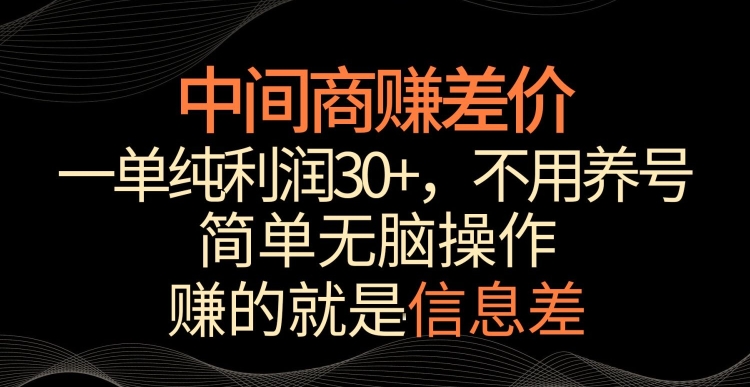 062-20240304-中间商赚差价，一单纯利润30+，简单无脑操作，赚的就是信息差，轻轻松松日入1000+【揭秘】