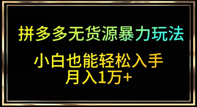 179-20240312-拼多多无货源暴力玩法，全程干货，小白也能轻松入手，月入1万+【揭秘】