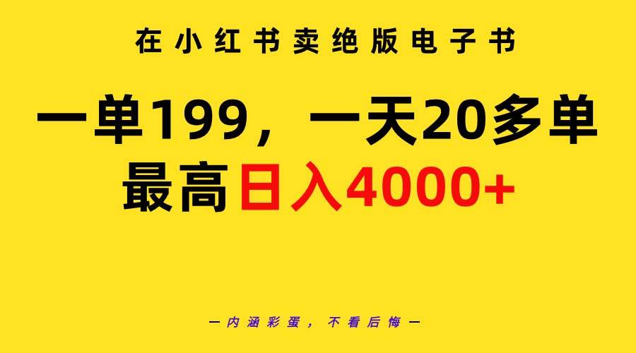 （9401期）在小红书卖绝版电子书，一单199，一天最多搞了20多单，最高日入4000+⭐在小红书卖绝版电子书，一单199 一天最多搞20多单，教程 资料