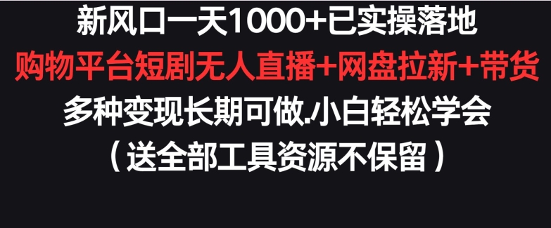 312-20240321-新风口一天1000+已实操落地购物平台短剧无人直播+网盘拉新+带货多种变现长期可做【揭秘】