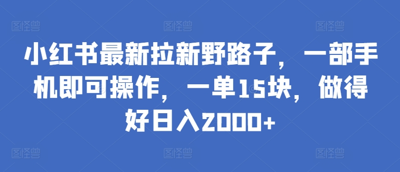 370-20240326-小红书最新拉新野路子，一部手机即可操作，一单15块，做得好日入2000+【揭秘】