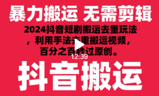 371-20240326-2024最新抖音搬运技术，抖音短剧视频去重，手法搬运，利用工具去重，达到秒过原创的效果【揭秘】