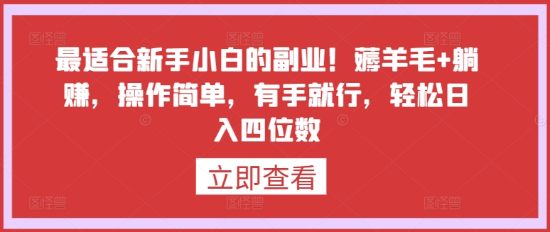 419-20240328-最适合新手小白的副业!薅羊毛+躺赚，操作简单，有手就行，轻松日入四位数【揭秘】⭐最适合新手小白的副业！薅羊毛+躺赚，操作简单，有手就行，轻松日入四位数【揭秘】