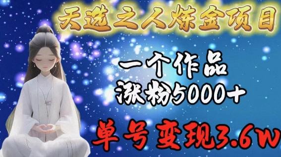 444-20240330-天选之人炼金项目，一个作品涨粉5000+，单号变现3.6w【揭秘】