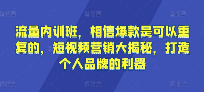 449-20240331-流量内训班，相信爆款是可以重复的，短视频营销大揭秘，打造个人品牌的利器