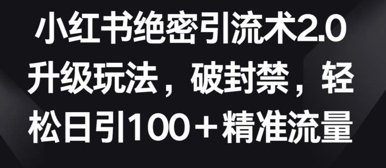 184-20240414-小红书绝密引流术2.0升级玩法，破封禁，轻松日引100+精准流量【揭秘】