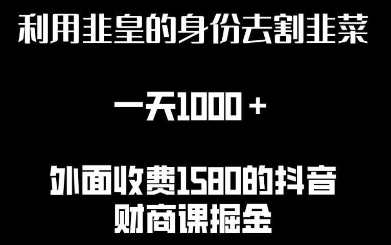 用韭皇的身份去割韭菜⭐利用非皇的身份去割韭菜，一天1000+(附详细资源)【揭秘】