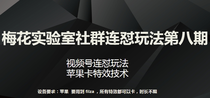 280-20240421-梅花实验室社群连怼玩法第八期，视频号连怼玩法 苹果卡特效技术【揭秘】