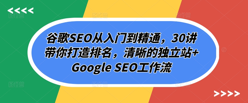 330-20240426-谷歌SEO从入门到精通，30讲带你打造排名，清晰的独立站+Google SEO工作流