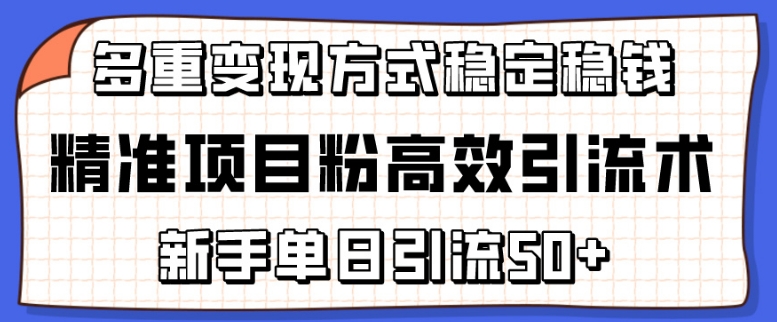 010-20240501-精准项目粉高效引流术，新手单日引流50+，多重变现方式稳定赚钱⭐精准项目粉高效引流术，新手单日引流50+，多重变现方式稳定赚钱【揭秘】