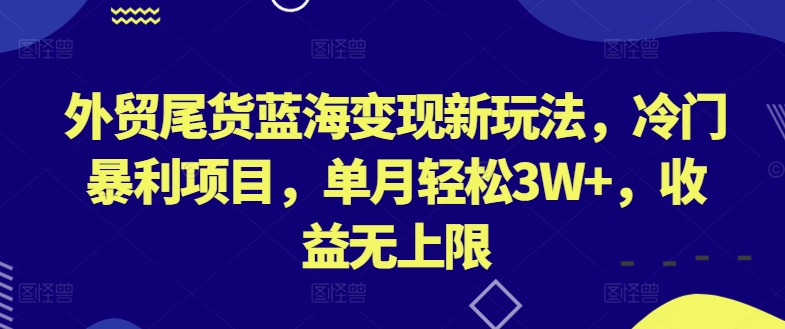 056-20240506-外贸尾货蓝海变现新玩法，冷门暴利项目，单月轻松3W+，收益无上限【揭秘】