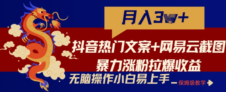 109-20240510-抖音热门文案+网易云截图暴力涨粉拉爆收益玩法，小白无脑操作，简单易上手【揭秘】