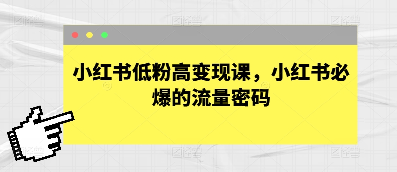 113-20240511-小红书低粉高变现课，小红书必爆的流量密码