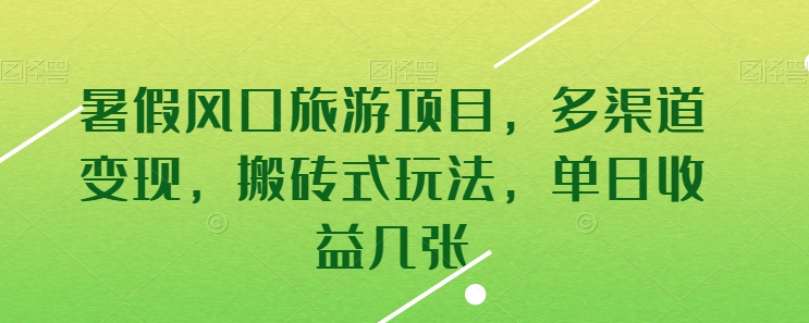 220-20240528-暑假风口旅游项目，多渠道变现，搬砖式玩法，单日收益几张【揭秘】