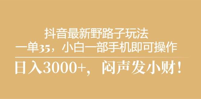 （10766期）抖音最新野路子玩法，一单35⭐抖音最新野路子玩法，一单35，小白一部手机即可操作